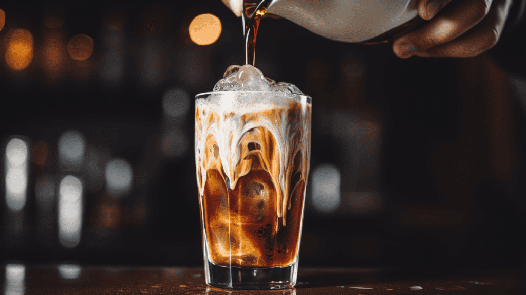 Brewing Methods for Cold Brew.  Cold brew with cream and syrup