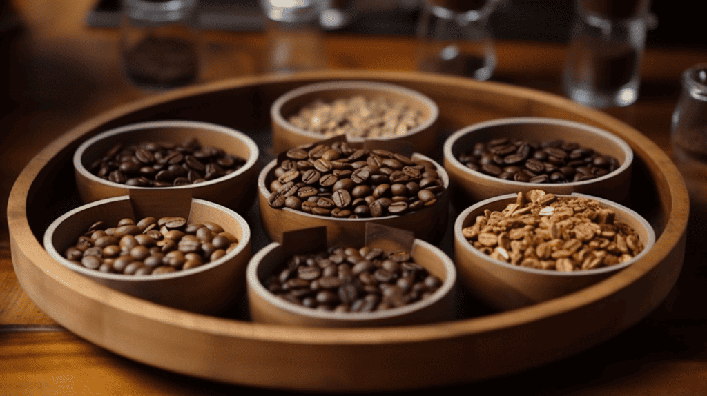 Tips for Brewing and Serving Cuban Espresso Coffee.  Different coffee beans in bowls