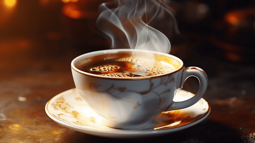 Peet’s Coffee, steaming cup of coffee.
