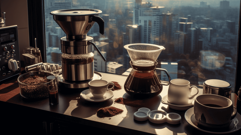 Best Coffee Brands for Coffee Urns.  Coffee being prepared on table top.