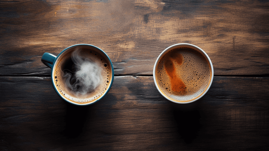 Thickness of coffee.  Two coffee cups, light and dark