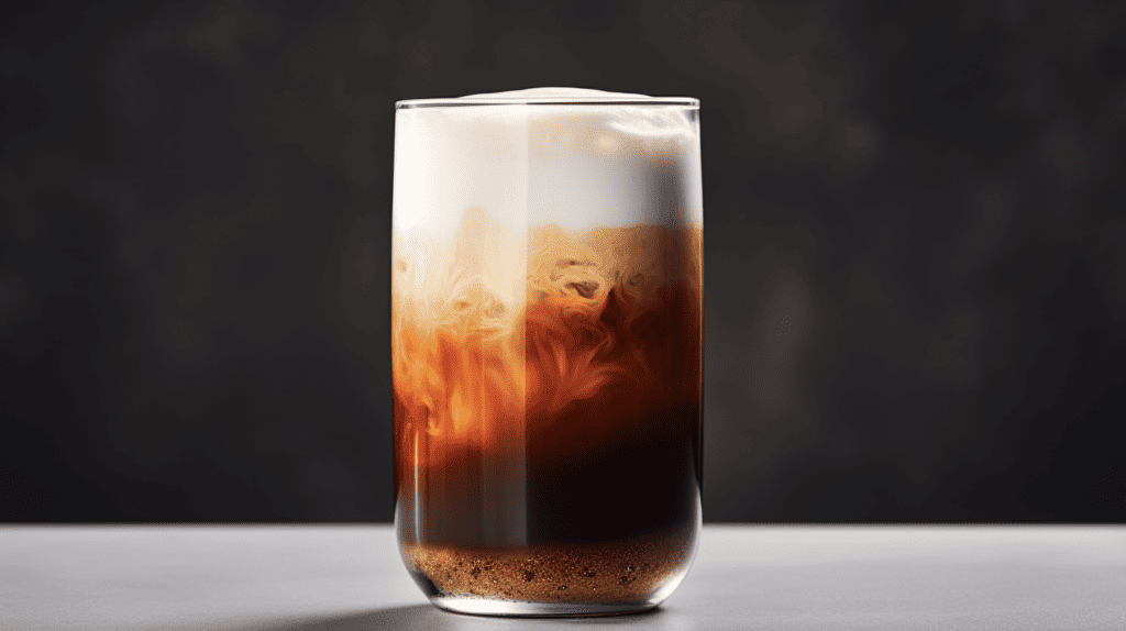 Available as Decaf.  Starbucks iced coffee in a glass.