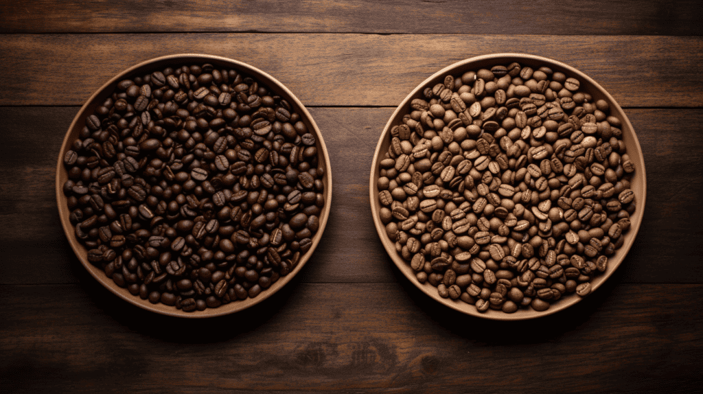 The Importance of Freshness. Coffee beans loose in a bow.  Fresh Coffee Vs Old Coffee.