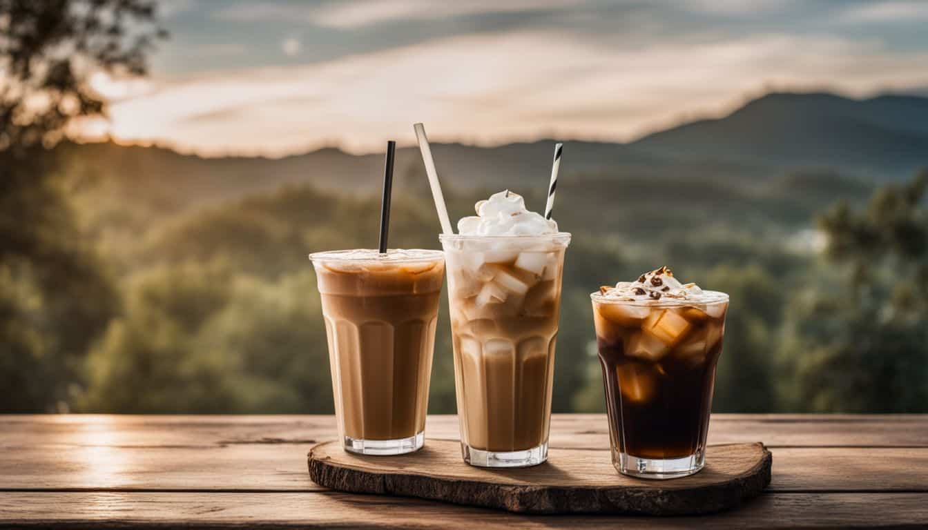 Iced Latte Vs Cold Brew. Drinks on a picnic table.