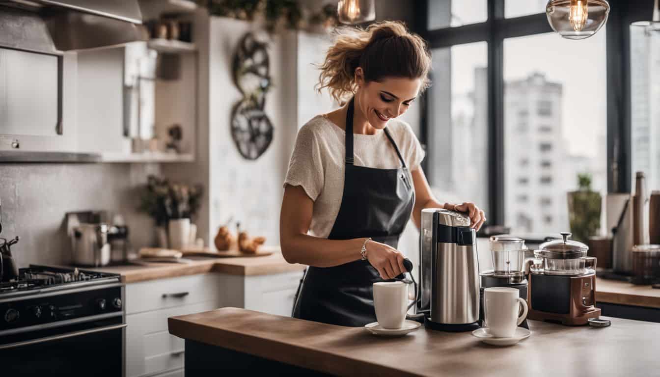 Best Coffee Maker Under $150. Woman making coffee in the kitchen.